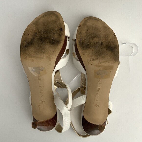 Marc Fisher Leather Varika Strappy Platform Heeled Sandals White 7.5 - Picture 11 of 13